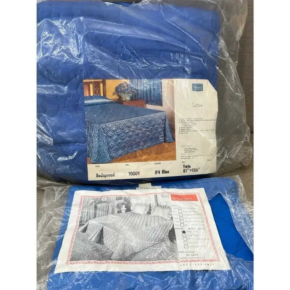 VTG Sears Quilted Bedspread Blue Twin 80”X 110” Made In USA Sutton Ensemble